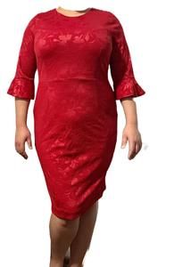 Shelby & Palmer Red Embossed Flower Floral Vine Flare Frill Sleeve Dress 16